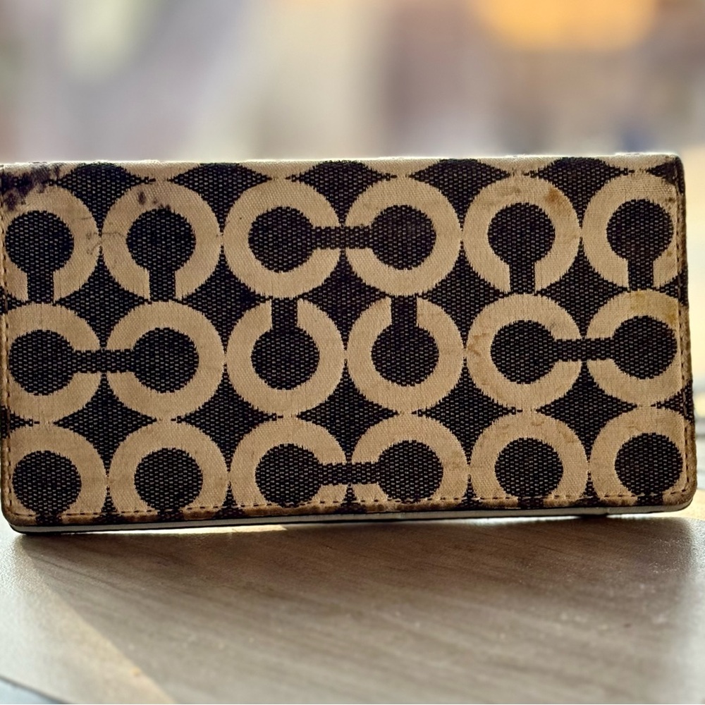 Coach Peyton Op Art Slim Wallet Checkbook | Black White | Vintage
